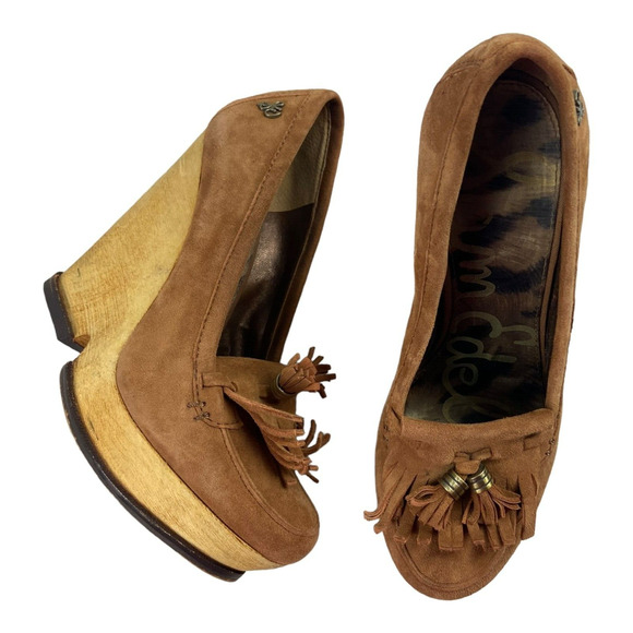 Sam Edelman Womens Wesley Tasseled Wedge Pumps Tan PlatformLeather Size 7M - Picture 2 of 11